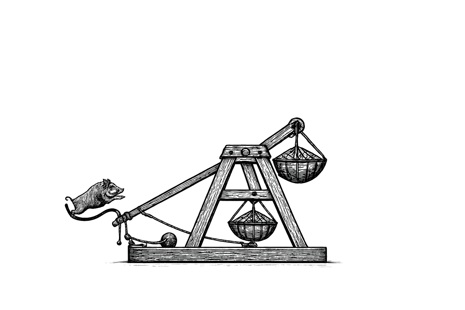 Trebuchet engraving, hog loaded